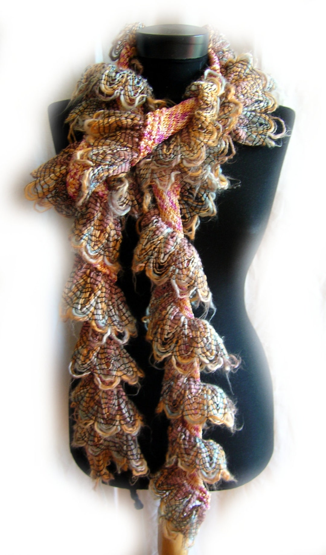 Extra Long Knitted Scarf. Tubular Scarf Spiral Scarf. Curly Etsy