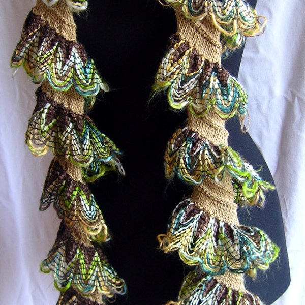 Curly Spiral  Ruffle Tubular Knitted Scarf "Sir Arthur's Speckled Band" - Original Design. Extra long.