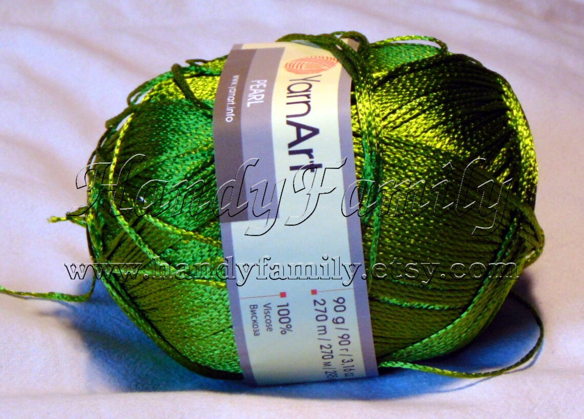 Yarnart pearl natural viscose yarn. Green color F248 DSH Etsy