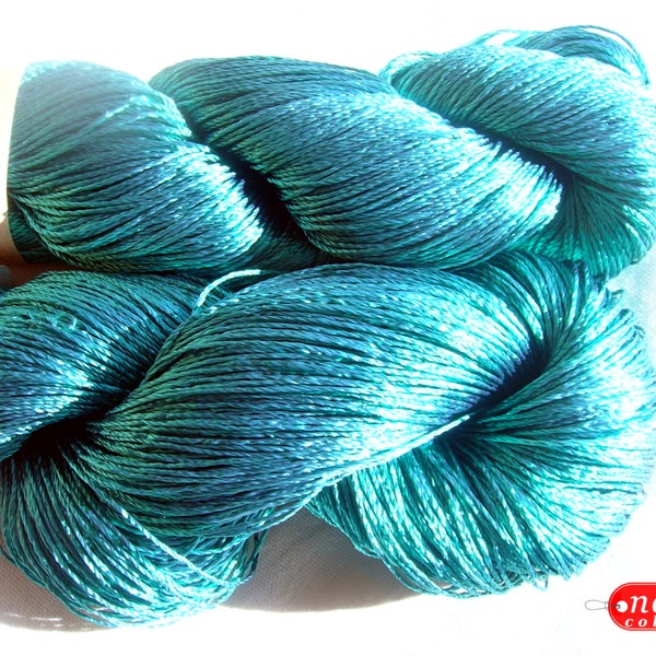 Viscose Silk Yarn: Shining, Superfine / Lace weight, bright crochet yarn, color green blue light teal (785). Yarn "ajur" OOS
