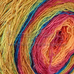 Organic wool Dundaga 100% sheep wool Yarn, Hand dyed wool yarn 6/1 550m /100g Self striping 1ply 196g 980m Art Yarn Rainbow (03)