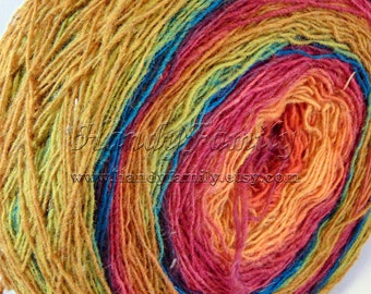 Organic wool Dundaga 100% sheep wool Yarn, Hand dyed wool yarn 6/1 550m /100g Self striping 1ply 196g 980m Art Yarn Rainbow (03)