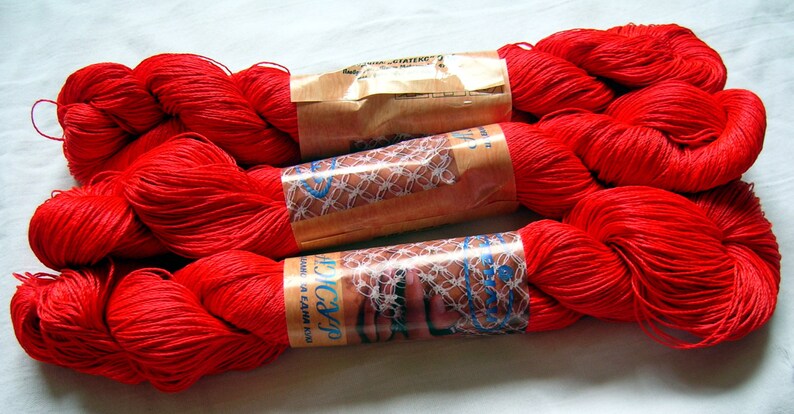 bright yarn Crochet yarn Yarn ajur Summer yarn DSH Superfine  Lace weight Shining Color: red 350 Viscose Silk Yarn