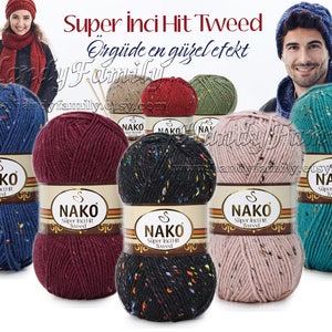 Nako Super Inci Hit Tweed Yarn. Tweed spotted yarn Dotted yarn fancy winter bulky yarn, chunky yarn. Super Worsted Color choice DSH