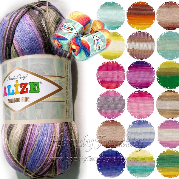 Sommergarn Alize Bambus feines Garn, hypoallergenes Garn, Batik Design. Reiner Bambus DK 8 fädig 11 wpi Bambusviskose Seidige Farbwahl DSH(PAl