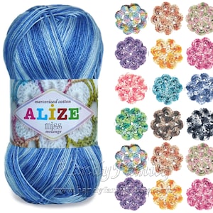 Multicolor cotton yarn Alize Miss Melange 100% Mercerized Cotton Melange cotton yarn crochet thread size 10 3 ply Colour of your choice. DSH