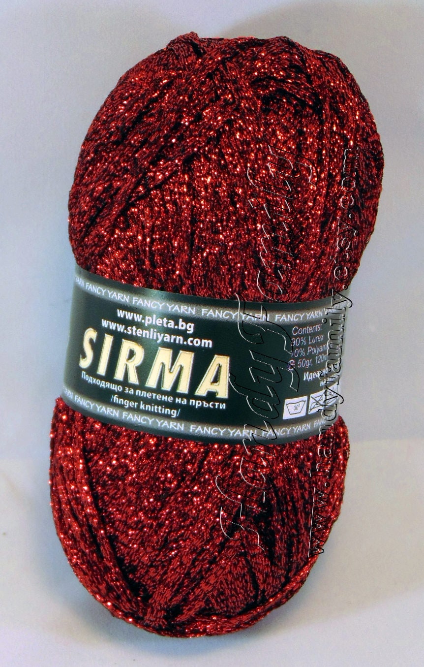Red 04 yarn Sirma strip yarn band yarn Glitter sparkle yarn Etsy