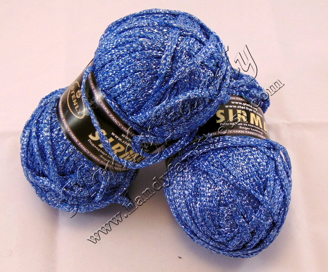 Blue 08 yarn Sirma strip yarn band yarn Glitter sparkle yarn Etsy