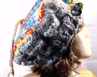 Knitted wool hat Rainbow Barrette. Original Design. Unique, one of a king.
