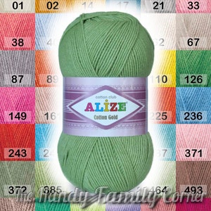 Alize Cotton Gold yarn. Cotton Baby Yarn. 4ply yarn, hand knitting yarn crochet yarn. Colour of your choice. DSH