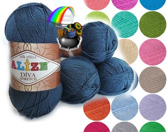 Diva Stretch Alize yarn. SALE! Elastic, springy, Spandex, Stretchy Lycra Elastan. Swimwear bikini, headbands yarn swimwear color choice DSH