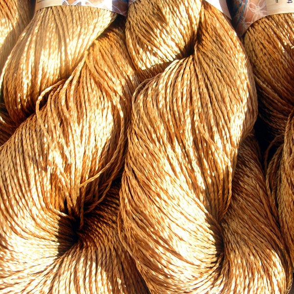 Viscose Silk Yarn: Shining, Superfine / Lace weight, bright crochet yarn, color gold. Yarn "ajur". Colour 161 DSH