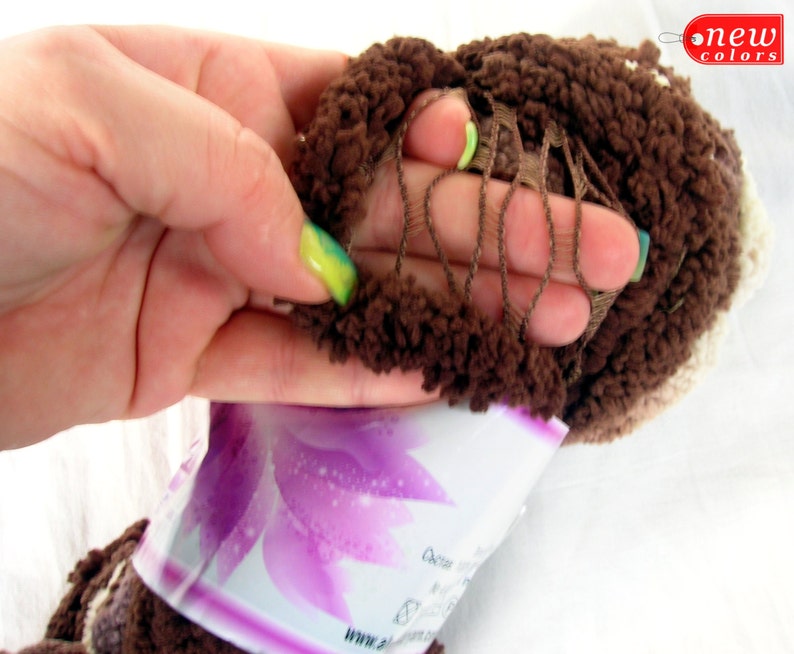 Mesh type of yarn Fake fur Shades of brown and beige Shal yarn fun fur Scarf yarn. Ruffle yarn Hypoallergenic