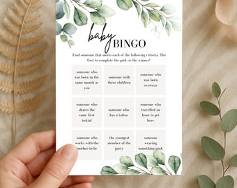 Eucalyptus Baby Shower Bingo Game Printable | Greenery Baby Shower | Instant Download