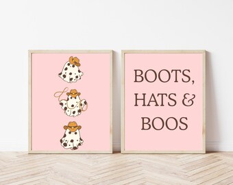 Pink Cowboy Ghost Prints: Spooky Halloween Wall Art Set (Digital Download)