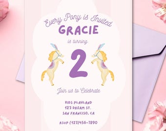 Pony Birthday Invitation Template: Pastel Unicorn Party, 5x7 (Digital Download)