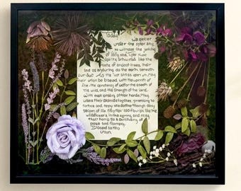 Aangepaste schaduwdoos bruiloft gelofte, geperste bloemconservering, handgeïnkte kalligrafie