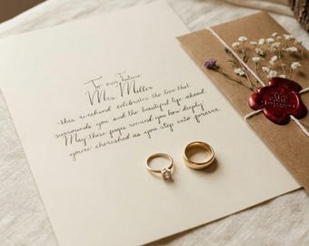 Aangepaste handgeschreven kalligrafie huwelijksbrief, cadeau gelofte, aandenken bruid bruidegom (lakzegel)