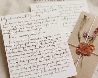 Aangepaste liefdesbrief kalligrafie – handgeschreven jubileumaandenken met lakzegel