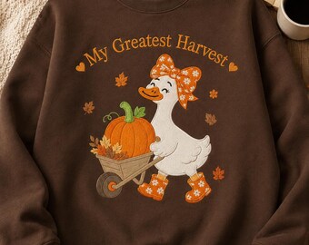 My Greatest Harvest Goose Shirt, Fall Embroidered T-Shirt & Sweatshirt, Pumpkin Goose Shirt, Cute Autumn Thanksgiving Shirt, Fall Gift