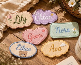 Personalized Name Embroidered Patch, Custom Coquette Floral Iron On Badge, Pastel Scalloped Backpack Clothing Gift, Kids Backpack Patch