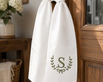 Fishtail Monogrammed Initial Wreath Sash, Southern Home Accent Gift | Personalized Door Hanger
