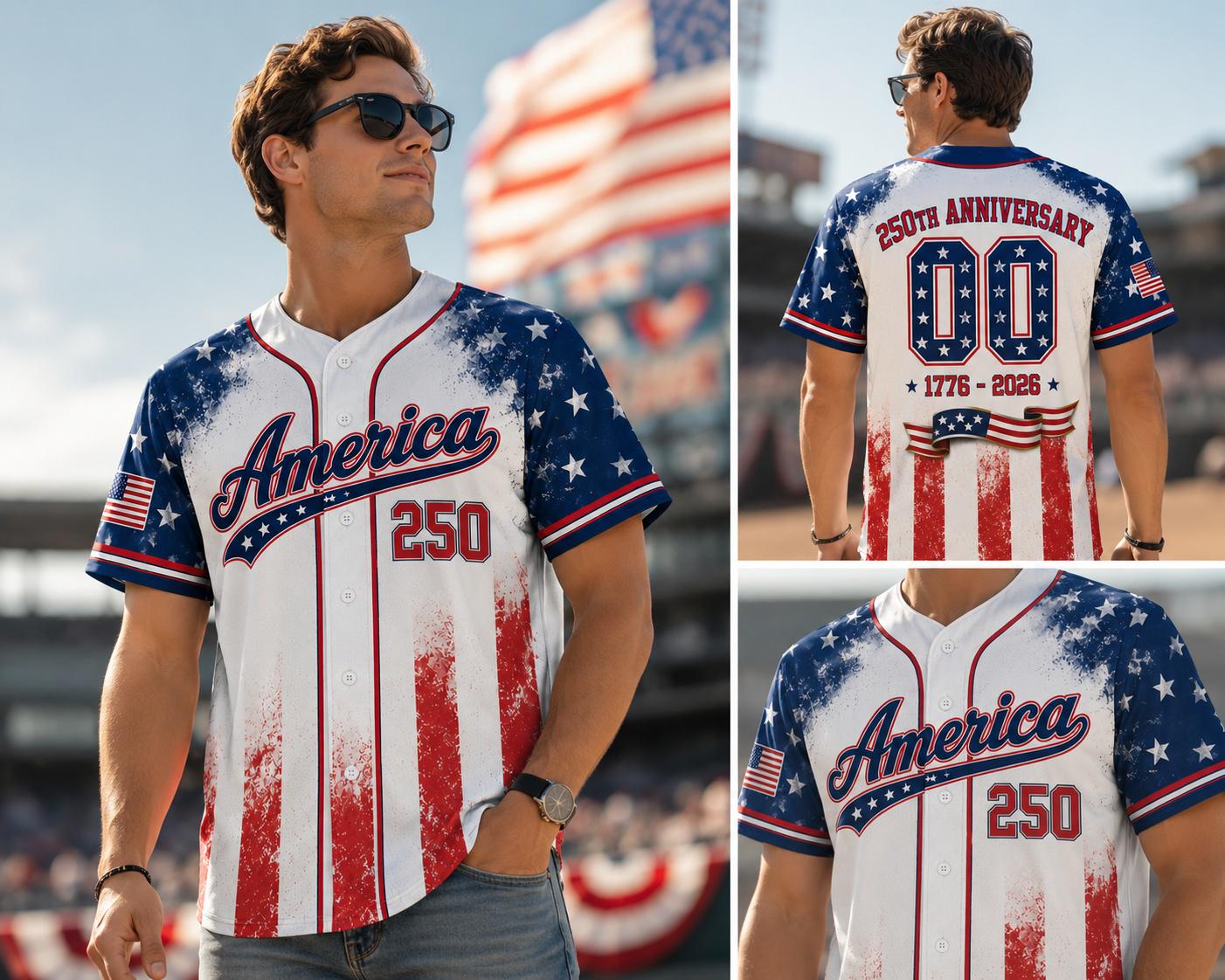 Discover America 250 Baseball Jersey Patriotic USA Shirt Fourth of July Independence Day Jersey