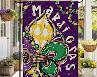Mardi Gras Fleur de Lis Garden Flag, Carnival Decor