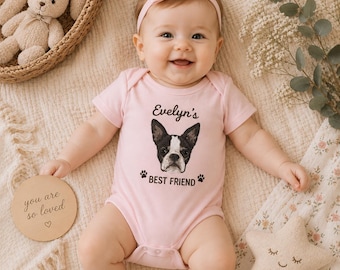 Custom Embroidered Dog Portrait Baby Bodysuit - Personalized Pet Sibling Outfit - Dog Bodysuit for Pregnant Announcement