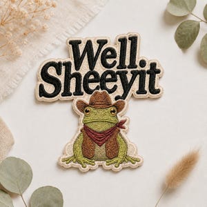 Parche bordado Well Sheeyit Frog Cowboy, divertida insignia western para planchar, aplique de humor campestre para chaqueta, sombrero, mochila, regalo decorativo