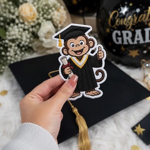 Curious George Graduation Patch, Monkey Graduate Cap Gown Embroidered Iron On Applique, Cute Cartoon Kids Badge for Backpack Denim Jacket
