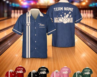 Custom Bowling Team Shirt Personalized Name Logo Matching Team Hawaiian Shirt Retro Bowling League Shirt Funny Group Outfit Shirt S-5XL