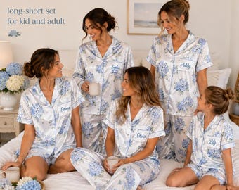 New Hydrangea PJs - Notched Collar Style Pj Sets in Blooming Hydrangeas Pattern - Bridesmaids Pjs