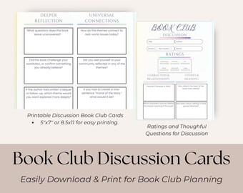 Editable Book Club Discussion Kit with Fun Prompts Games for Meetings Parties & Book Lovers Printable Digital Download