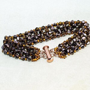 Bead Bracelet. Translucent Black and Copper Beaded Bracelet. 7 inch Bicone Right Angle Weave Bracelet. Copper Magnetic Slide Clasp  A-4