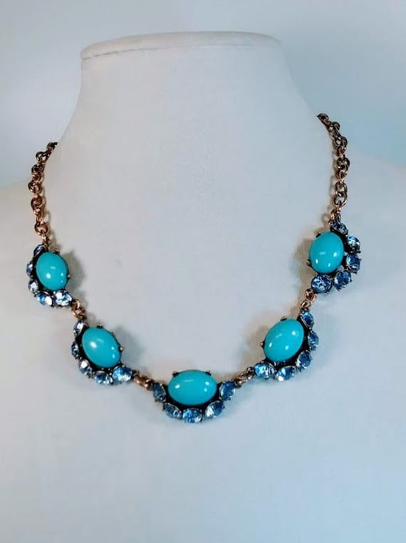 Statement Bib Necklace of Acrylic Turquoise Colore