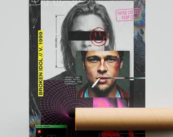 Fight Club Brad Pitt Poster – Glitch Art Cyberpunk Decor