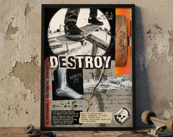 Gritty Skateboarding Poster – Urban Street Art, Teen Room Decor