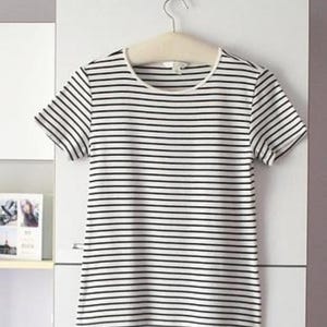 H&m Damen Baumwolle Geripptes Gestreiftes T-shirt in Weiß Größe L