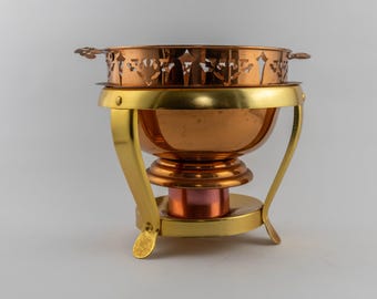 Vintage Mismatched Copper-Plated Brass Food Warmer Set of 3