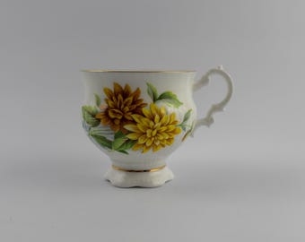 Vintage Whitehall China England October Chrysanthemum Teacup | Yellow & Bronze Floral Bone China | Gold Gilding