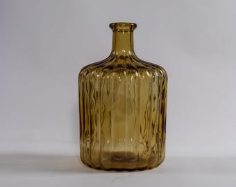 Vintage Italian Empoli Amber Glass Genie Bottle – Ribbed Mid Century Modern Decanter