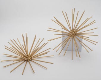 Mid-Century Modern Style Gold Metal Starburst Sculptures, Set of 2
