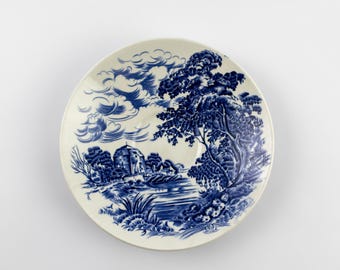 Vintage Enoch Wedgwood Countryside Blue and White Ironstone Saucer, English Transferware, 5.5 Inch