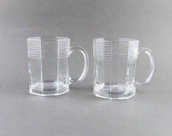 Vintage Arcoroc Octime Clear Glass Mugs Set of 2