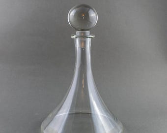 Vintage Clear Glass Ship’s Decanter with Ball Stopper, Teardrop Liquor Carafe, Minimalist Barware