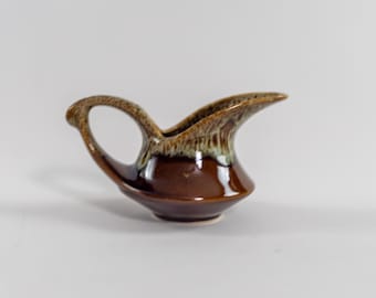 Vintage Mid-Century Modern Brown Drip Glaze Mug – Cat-Eye Handle – Marked “70”