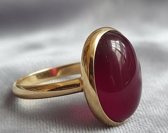 Natural Ruby Cabochon Ring, Oval Red Ruby Gold Ring, Bezel Set Gemstone Ring, Wedding Ring, Christmas Rings for Women, Anniversary Gifts Her