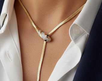 Collier serpent en or pour femme, collier de noce diamants, collier chaîne serpent tendance, collier lariat délicat, bijoux bohème gothique