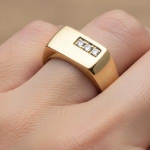 Chevalière diamant en or 24 carats, bague diamant minimaliste pour homme, bague en argent visage rectangulaire, bague tendance moderne, cadeaux de mariage délicats pour lui